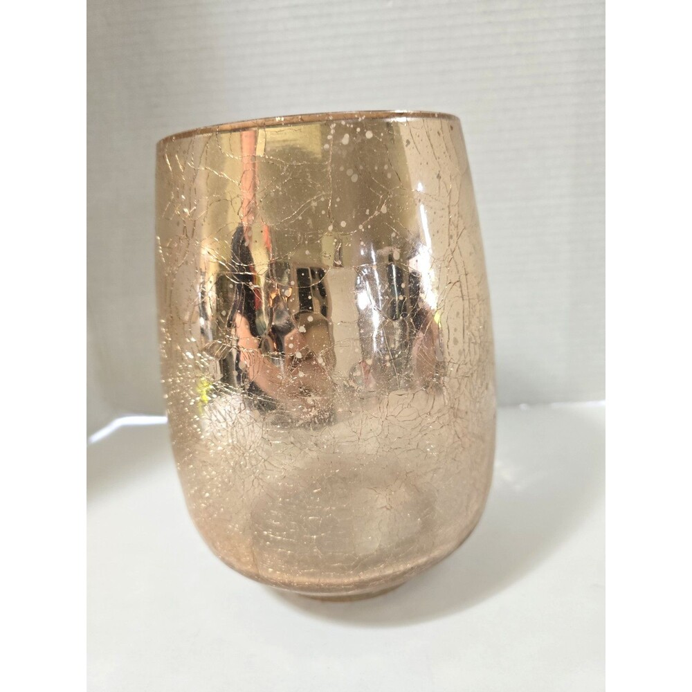8" Gold Crackle Mercury Glass Candle Jar Holder Large Decorative Home Decor - Picture 2 of 6